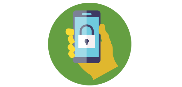 Illustration of a hand holding a cellphone with a lock on the screen