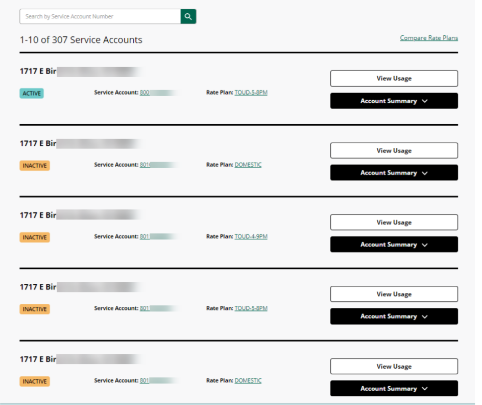 screenshot of multiple service accounts