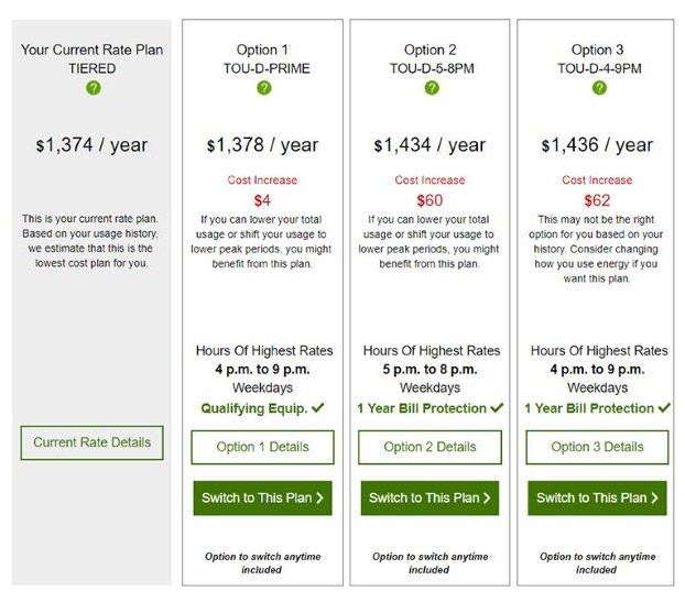 Screenshot of the Rate Plan Comparison Tool